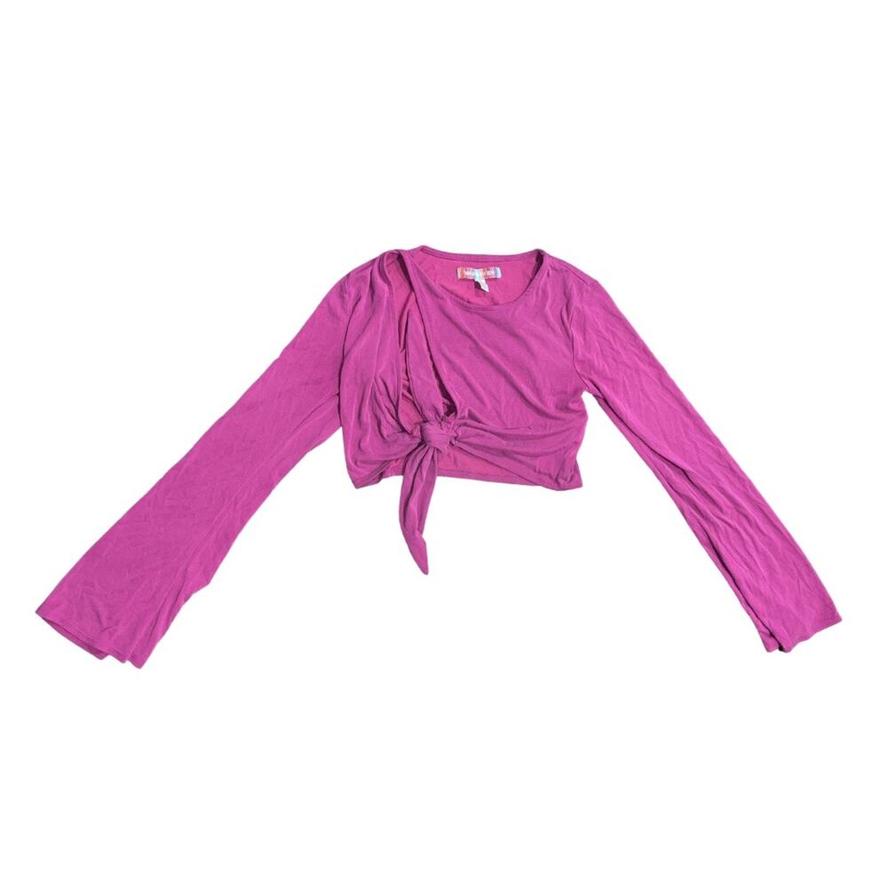 Urban Outfitters Elle Keyhole Flare Sleeve Magenta Wrap Blouse SZ S Y2K Festival